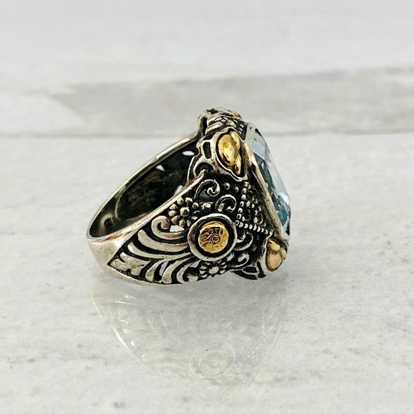 Vintage Sterling Silver 18k Gold Swiss Blue Topaz Statement Ring poss Krementz - Picture 10 of 14